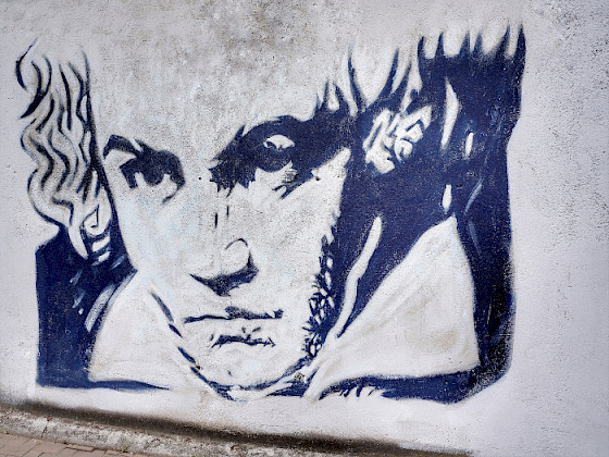 Pintura callejera del compositor musical Beethoven.