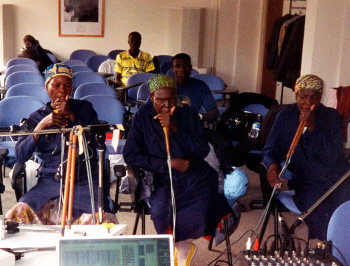 A group of flute players from northern Cameroon, Ouldémés, playing their instruments in Paris. (Photo: Ouldémés)