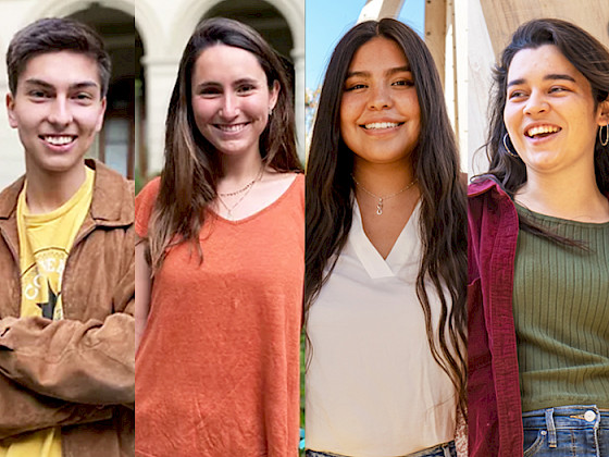 Retratos de los cuatro candidatos a FEUC y Consejería Superior de los estudiantes.