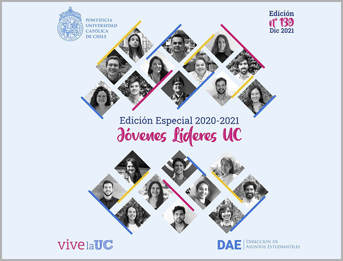 Afiche con la foto de los 22 estudiantes UC destacados
