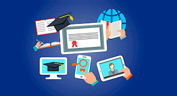 Imágenes gráficas de elementos asociados al mundo online y a la educación