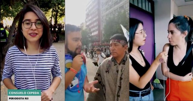 Los reporteros trabajan en terreno usando sus propios recursos. Con sus celulares, manos libres y computadores levantan la información de contexto, entrevistas, investigación y cifras. El material lo recibe el equipo editorial y lo redacta para ser publicado en las distintas redes sociales en las que REI Chile está presente.